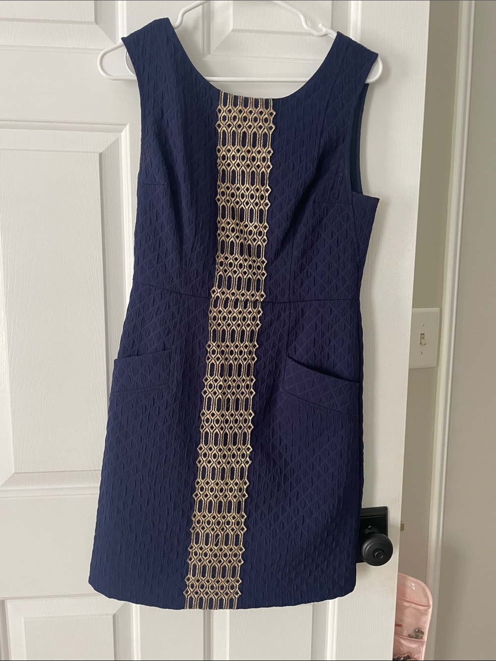Tracy Reese Navy Mini Dress with Gold Center Trim